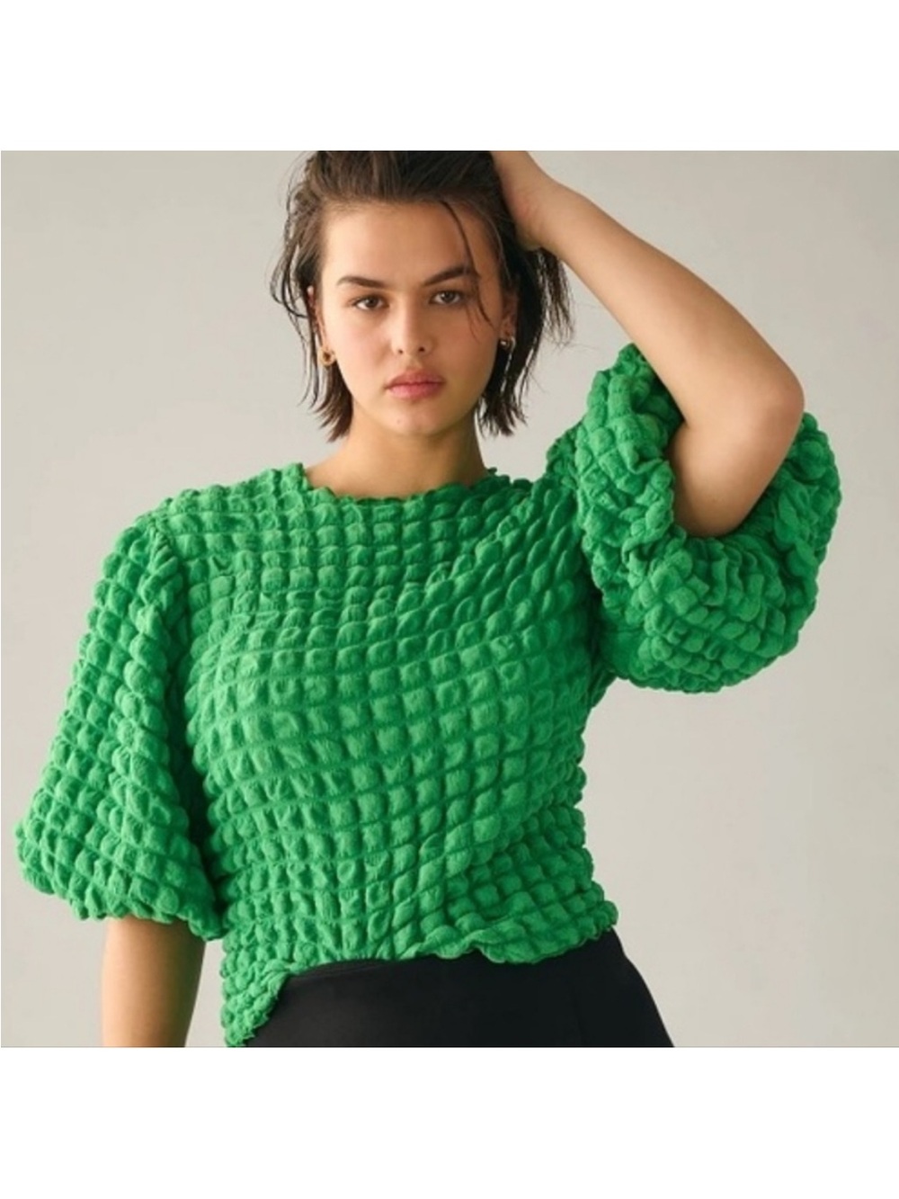 Eri + Ali Anthropologie Textured Puff-Sleeve Top - Size Medium